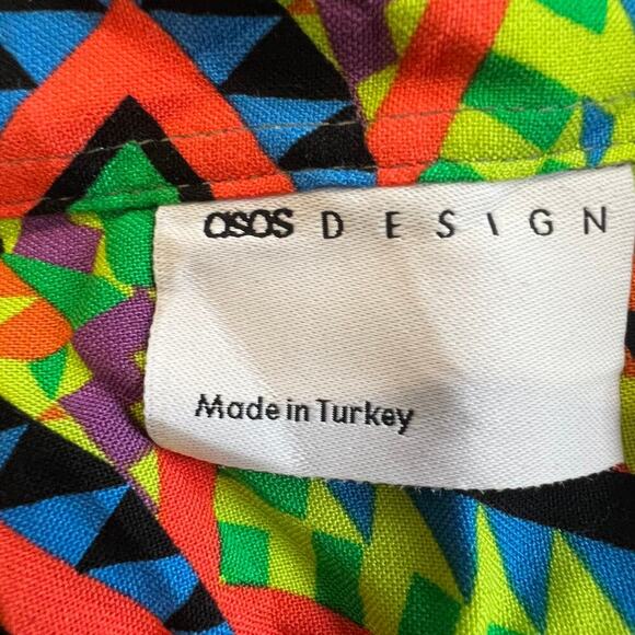 Asos Design Women Neon Pattern Boxy Oversized Button Down Shirt Multicolor SZ L - Picture 3 of 6